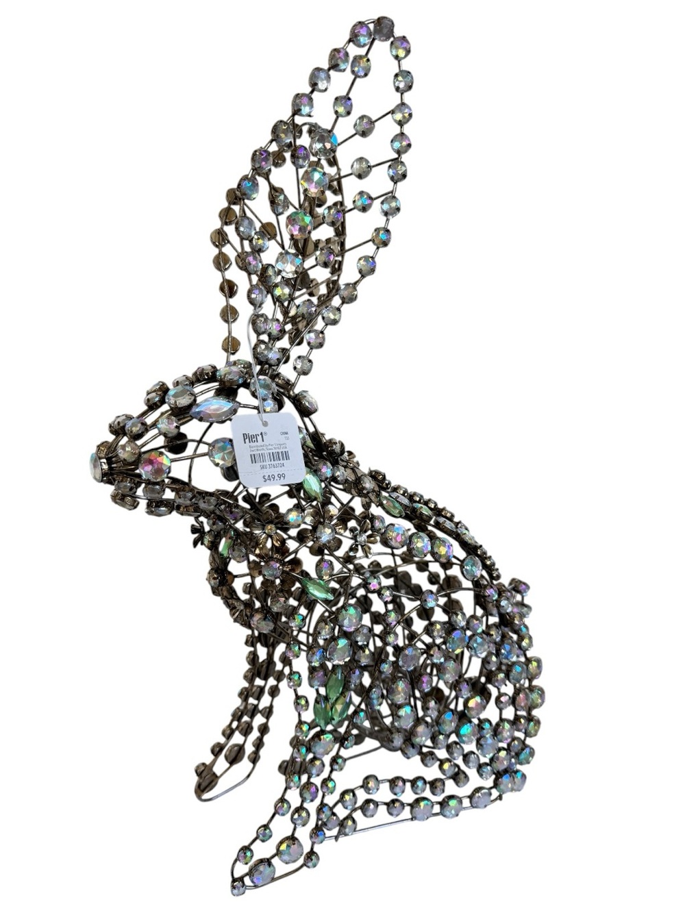 Pier 1 Jeweled Easter Bunny Rabbit Metal Wire Gems Crystals Pink Green New